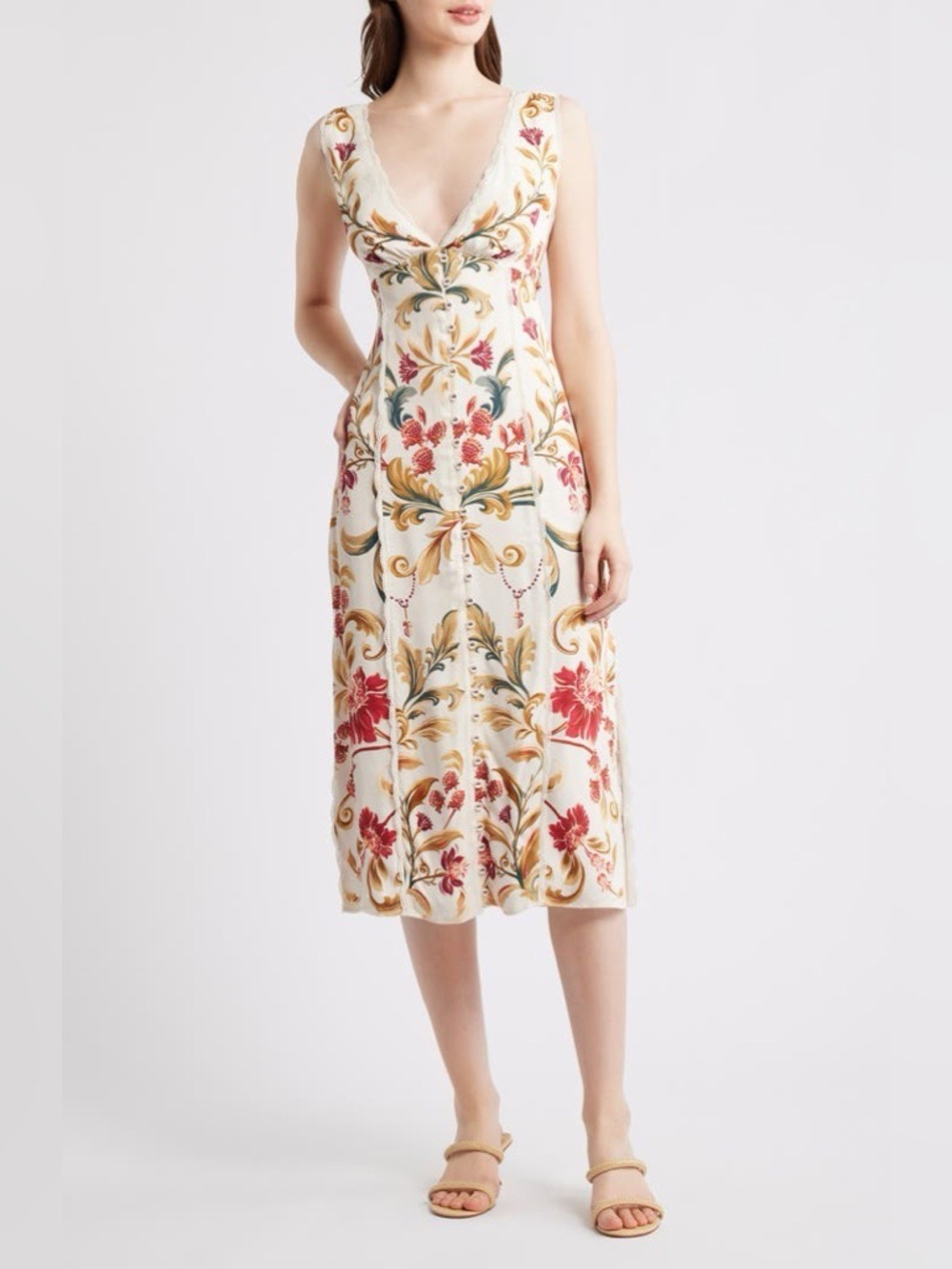 Farm Rio Royal Garden Print Sleeveless Satin Dress